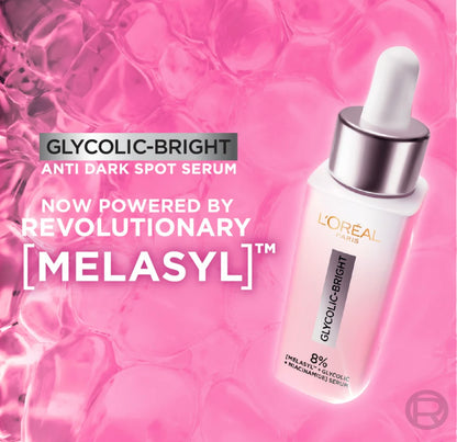 L’Oréal Paris Glycolic Bright Face Serum with 8% Melasyl + Glycolic Acid+ Niacinamide for Dark spots darkening