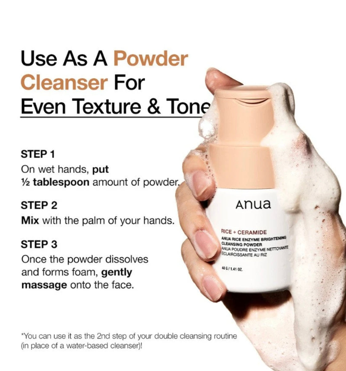 Anua Rice Enzyme Brightening Cleansing Powder – Gentle Exfoliating & Glow Boosting Cleanser