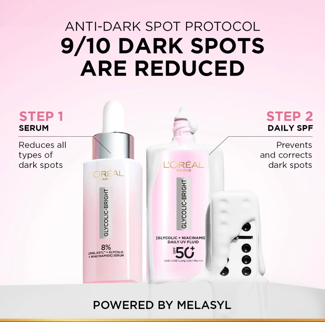 L’Oréal Paris, Glycolic Bright Anti-dark Spot Daily UV Fluid, Spf 50 with [Glycolic Acid, Niacinamide], 50ml