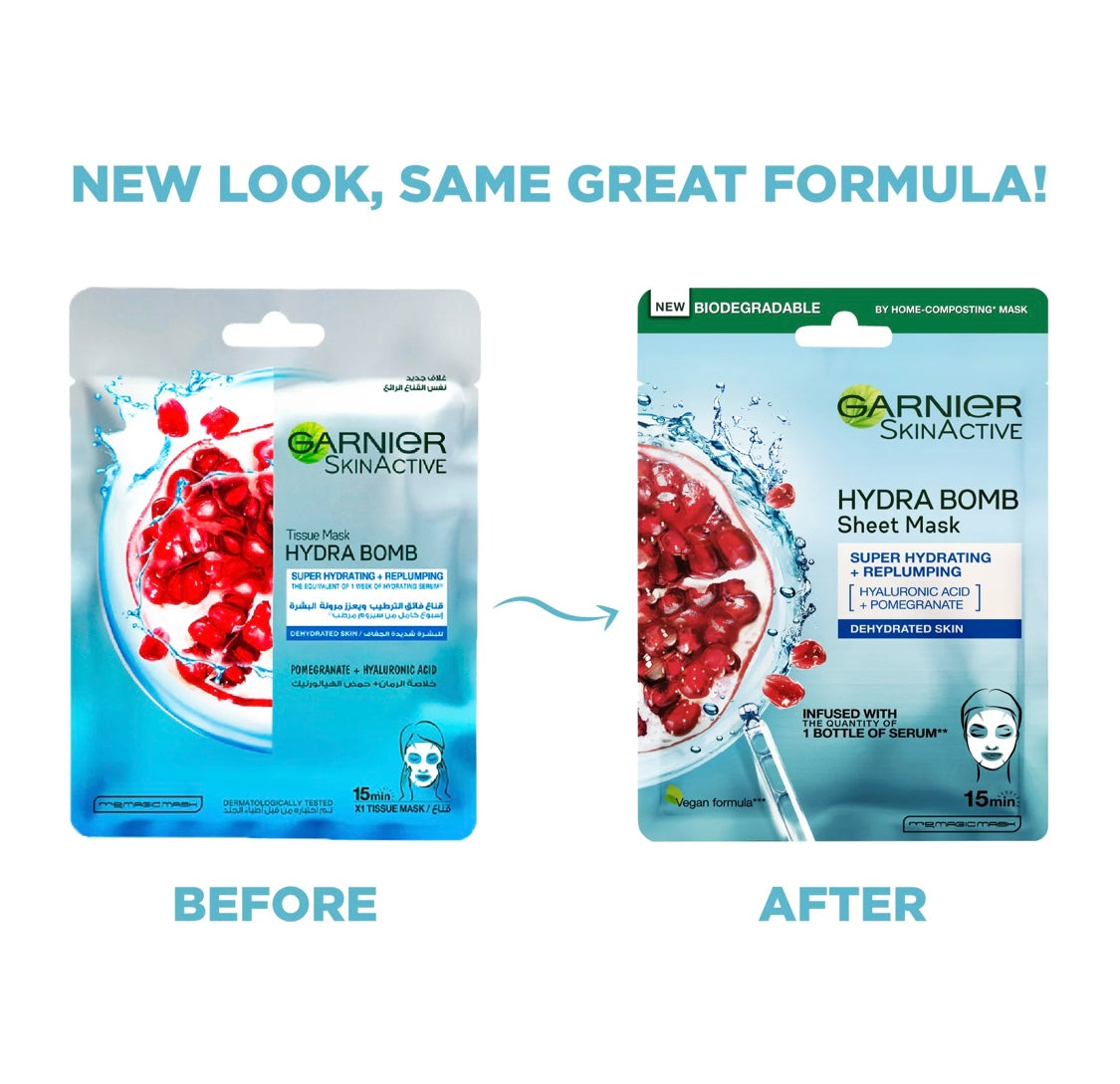Garnier Hydra Bomb Pomegranate Super Hydrating & Replumping Tissue Mask – Sheet Mask for Dehydrated Skin