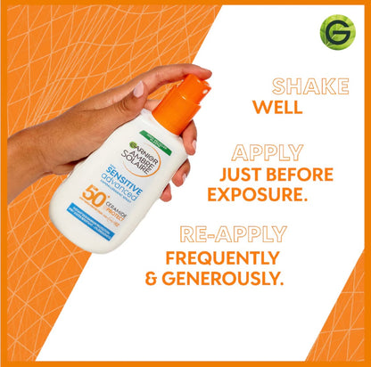 Garnier Ambre Solaire Sensitive Advanced SPF 50+ Ceramide Protect Sunscreen Spray 150ml – Very High Protection for Sensitive Skin