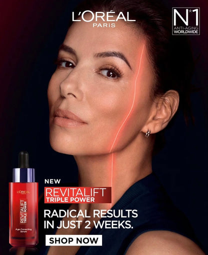 L’Oréal revitalift triple age-correcting Serum with Tri-peptides, Hyaluronic Acid, and Vitamin C, to hydrate, tone & Firm skin, 30ml