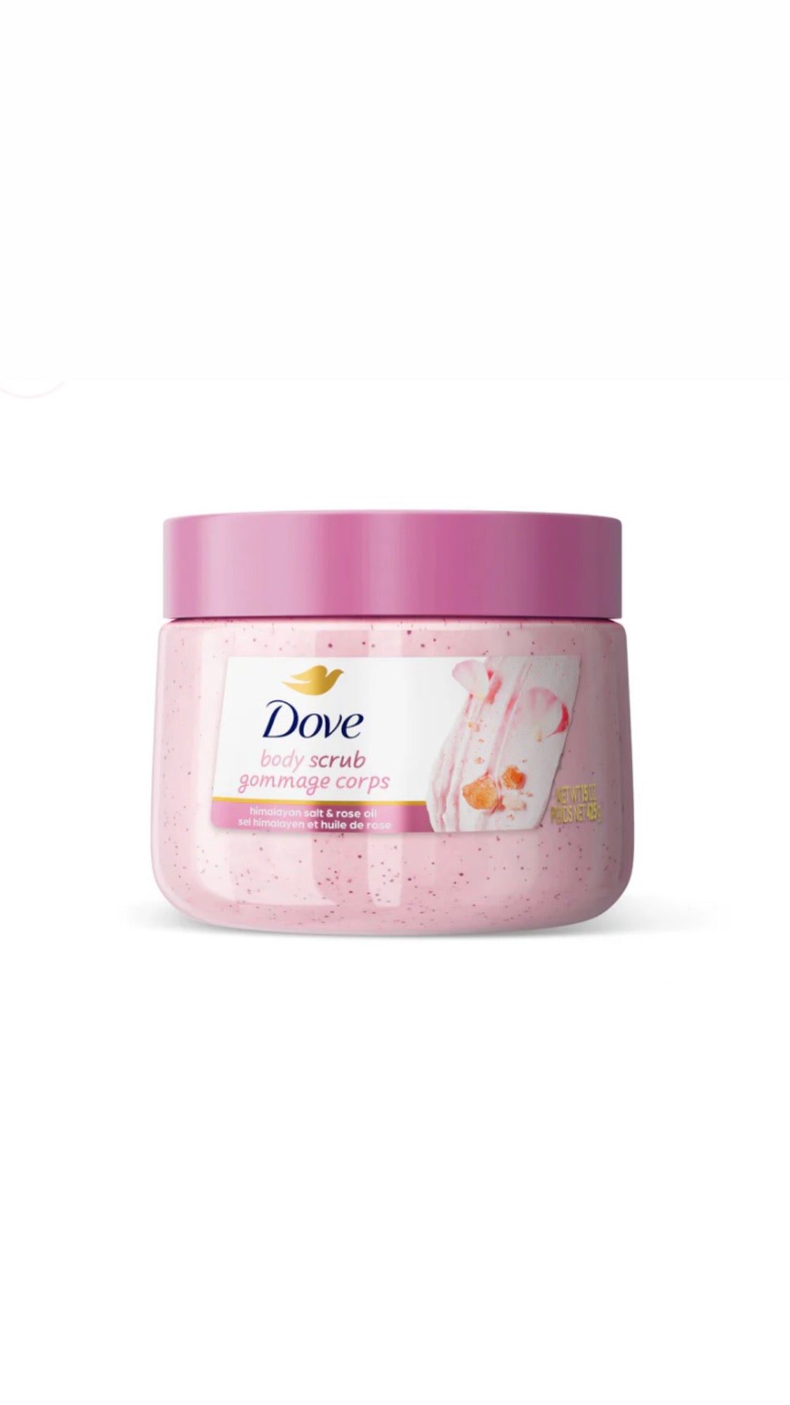 Dove Himalayan Salt & Rose Oil Body Scrub 425g – Detoxifying & Nourishing Body Polish